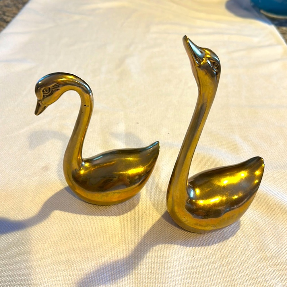 Pair of MCM brass swans